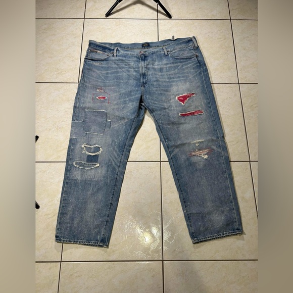 Polo Ralph Lauren Other - Polo Ralph Lauren Big Tall Varick Slim Straight Red Bandana Patch Distress Jeans